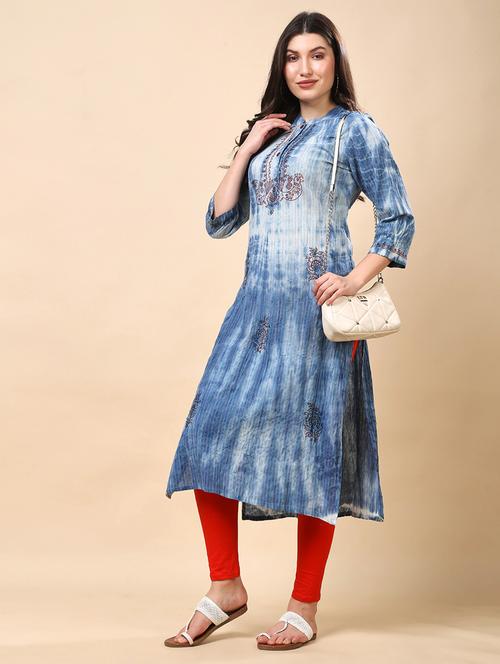 women tie & dye three quarter sleeve straight kurta - 21959468 -  Standard Image - 0
