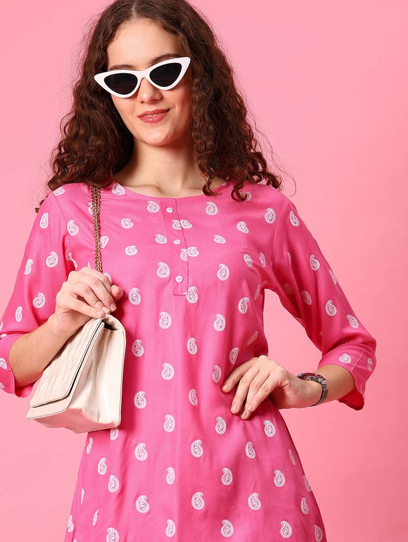 women paisley printed three quarter sleeve a-line kurti