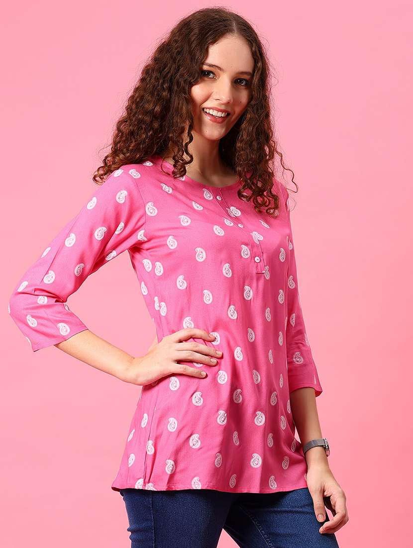 women paisley printed three quarter sleeve a-line kurti - 21959469 - Standard Image - 1