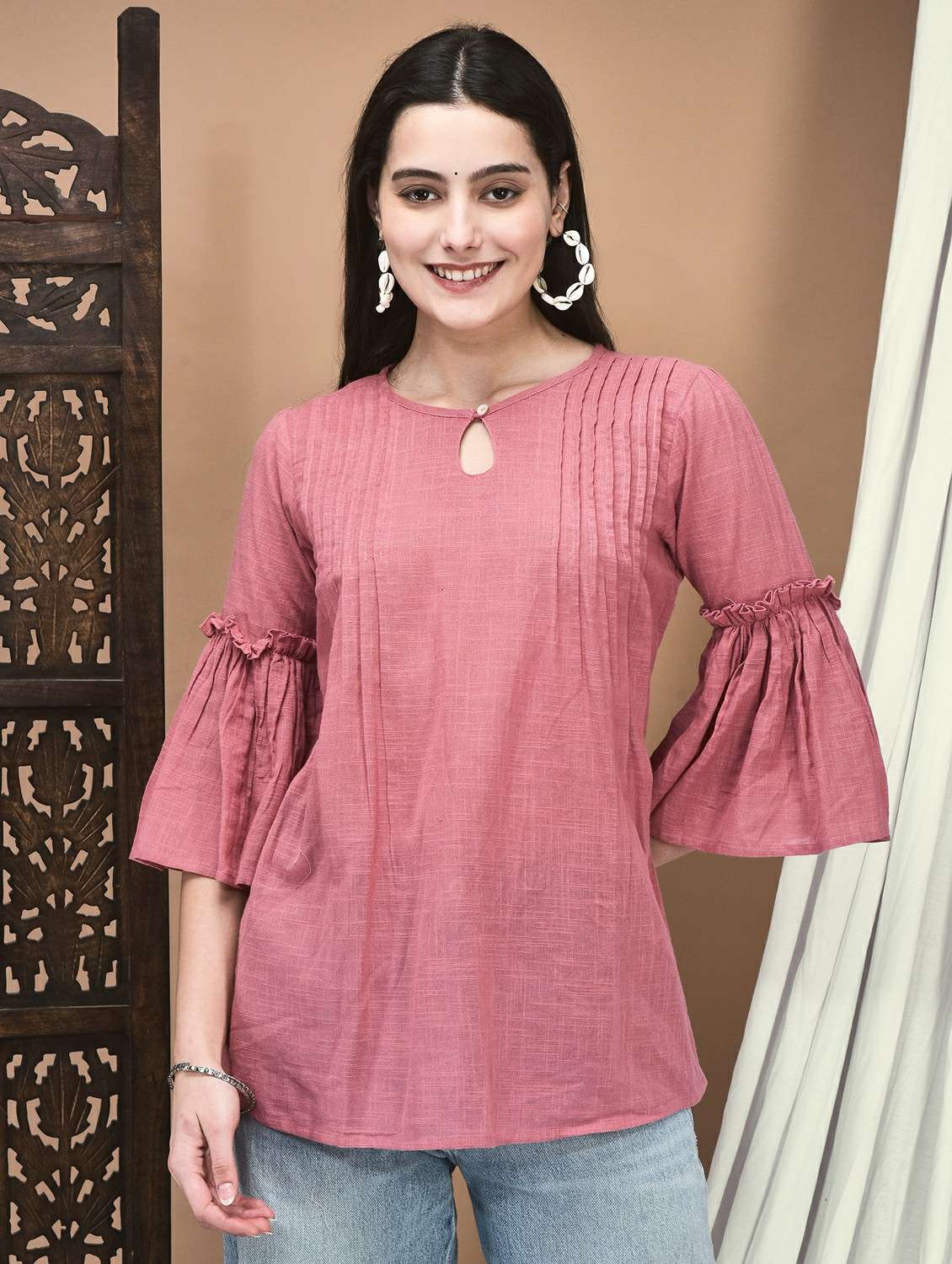women three quarter sleeve a-line tunic - 21959472 - Zoom Image - 0