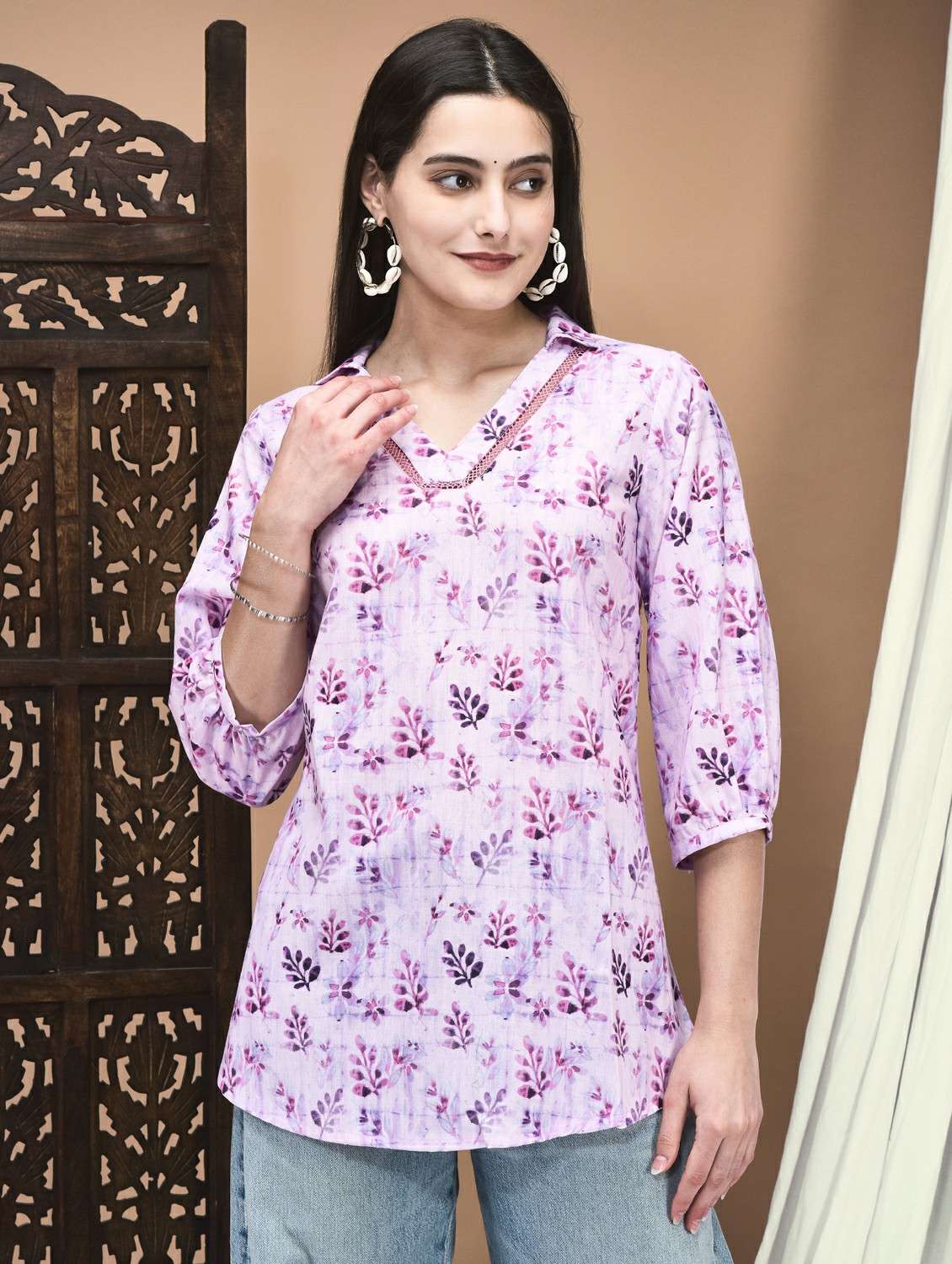 women three quarter sleeve a-line tunic