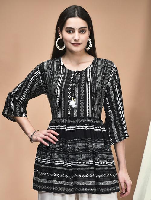 women three quarter sleeve flared tunic - 21959474 - Standard Image - 0