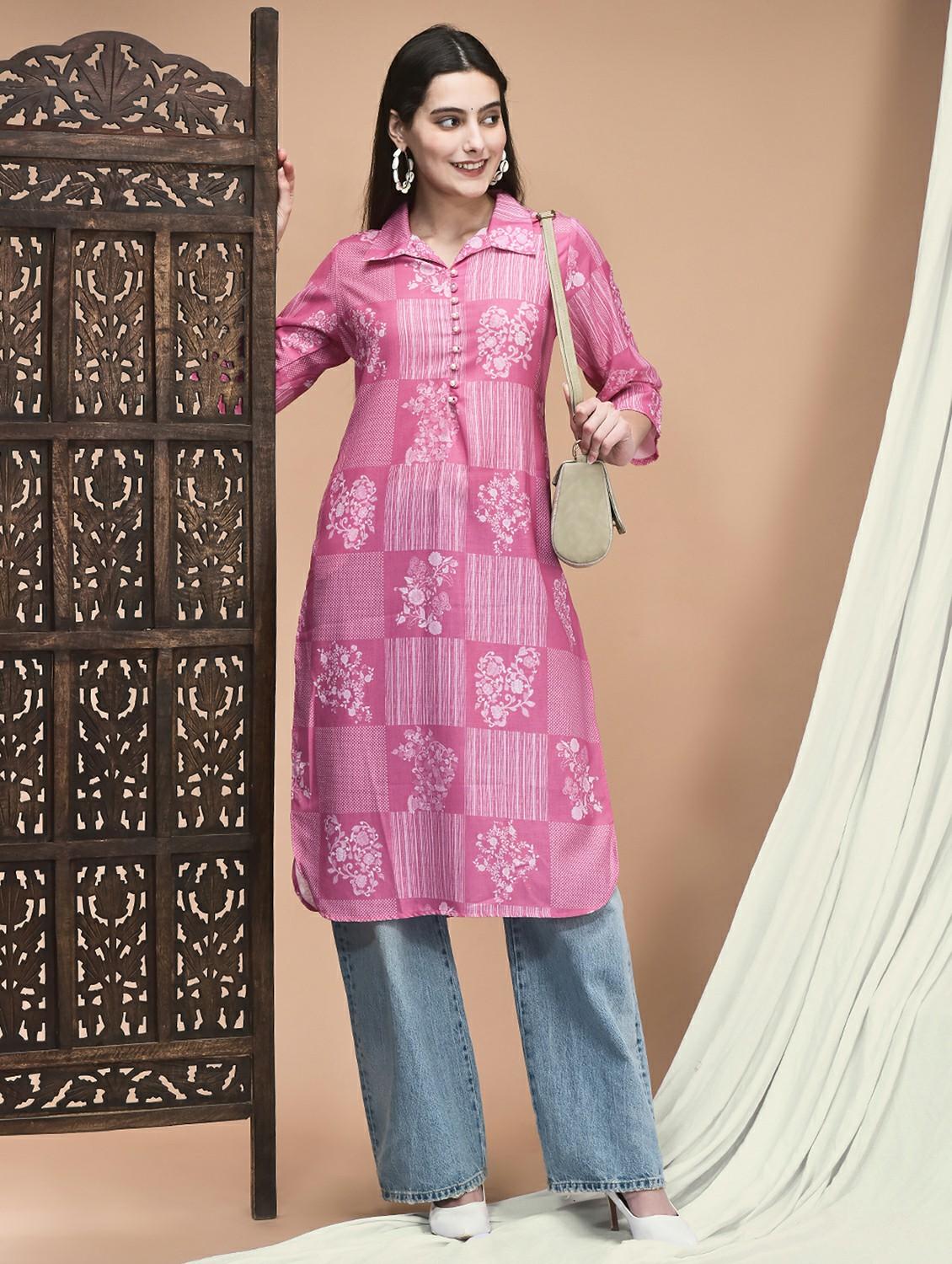women printed three quarter sleeve straight kurta - 21959485 -  Zoom Image - 0