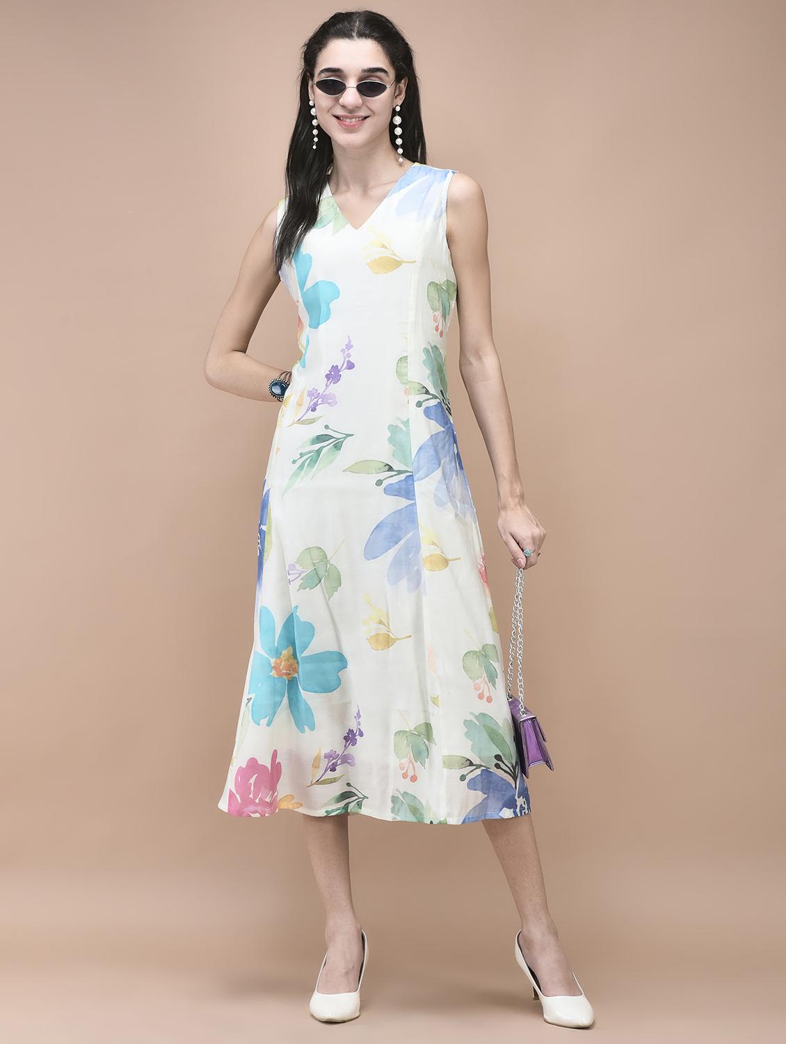off white chanderi aline ethnic dress - 21959492 -  Standard Image - 1