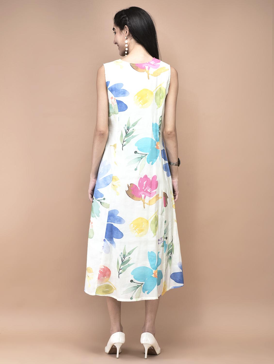 off white chanderi aline ethnic dress - 21959492 - Standard Image - 4