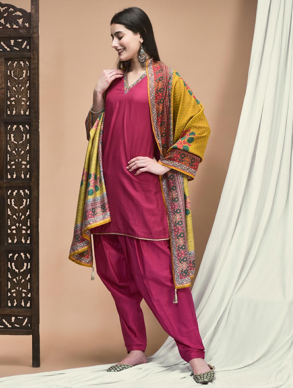 women three quarter sleeve kurta salwar with dupatta set - 21959524 - Standard Image - 1