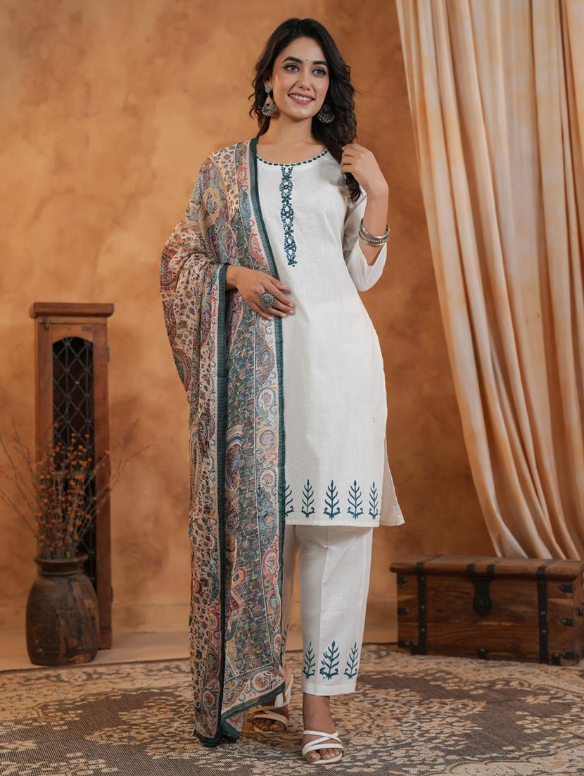 women three quarter sleeve kurta pant with dupatta set - 21959557 -  Zoom Image - 0