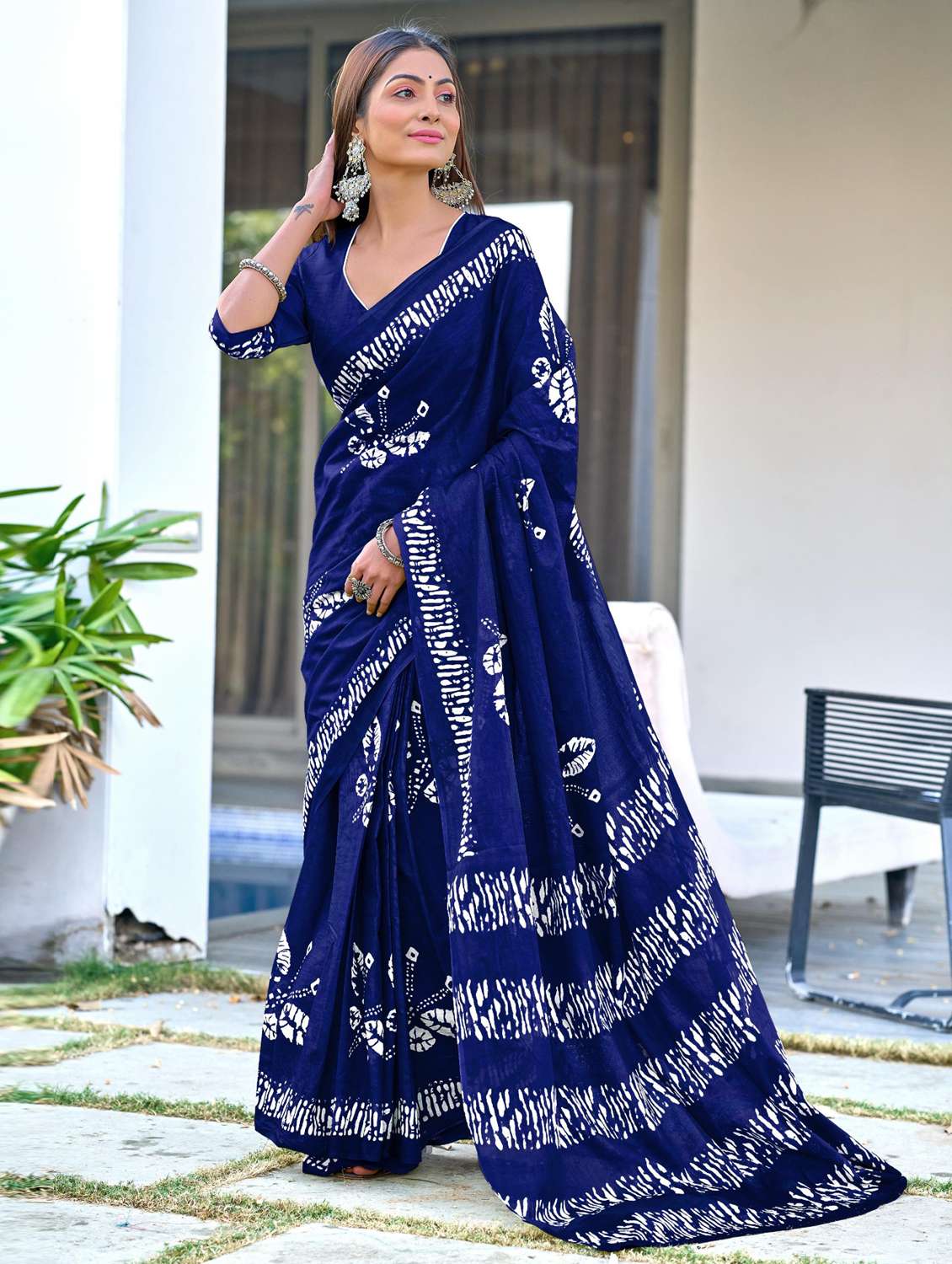 women batik printed ready to wear saree with blouse