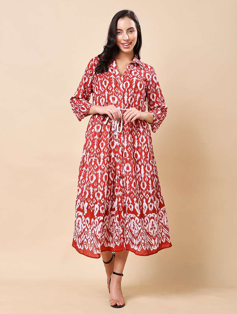 women ikat printed long sleeve tiered ethnic dress