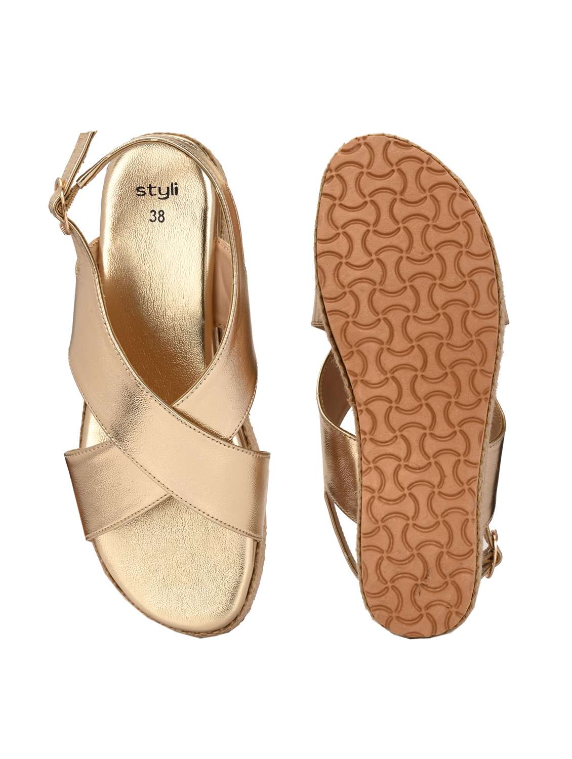 women gold back strap sandal - 21959621 -  Standard Image - 4