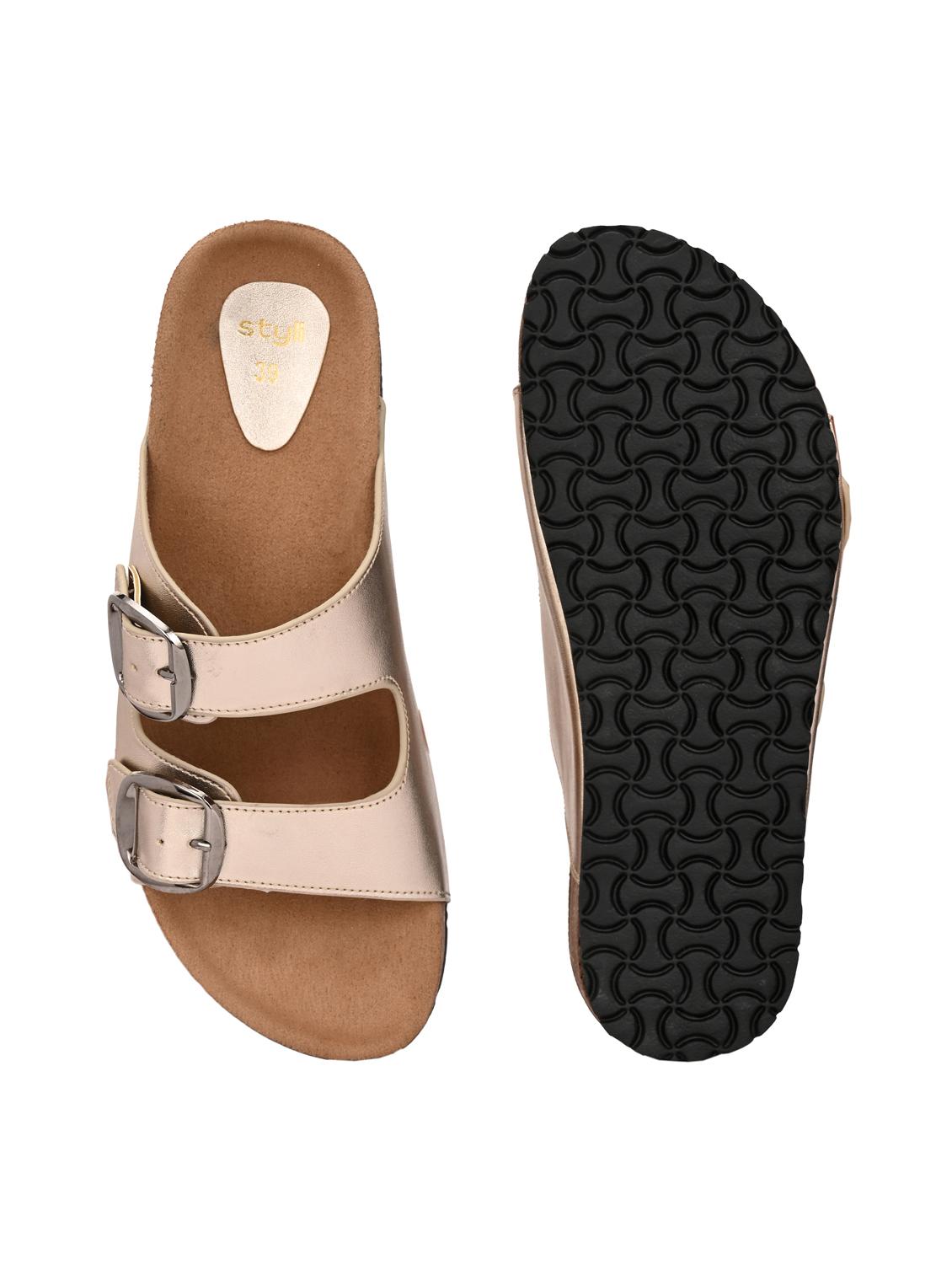 women gold slip on sandal - 21959626 - Standard Image - 4