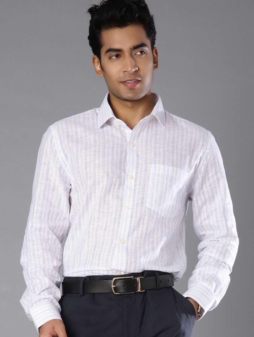 men striped long sleeve regular fit formal shirt