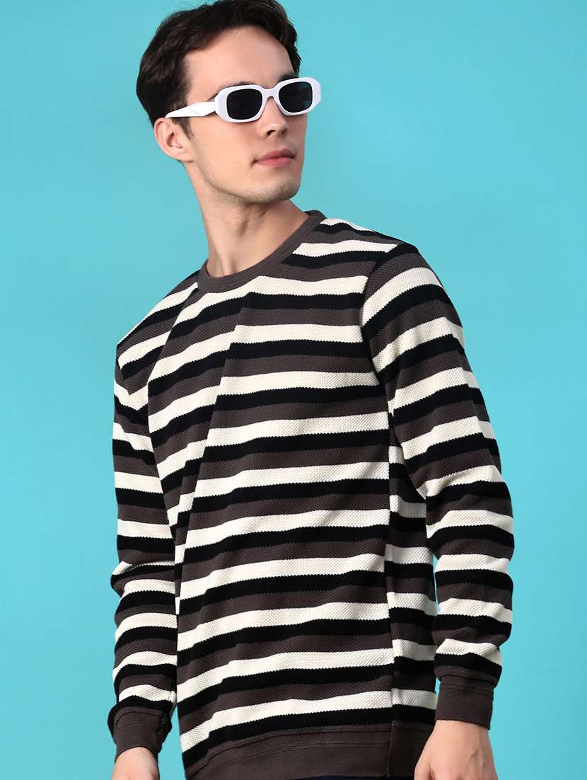 men striped long sleeve regular fit pullover