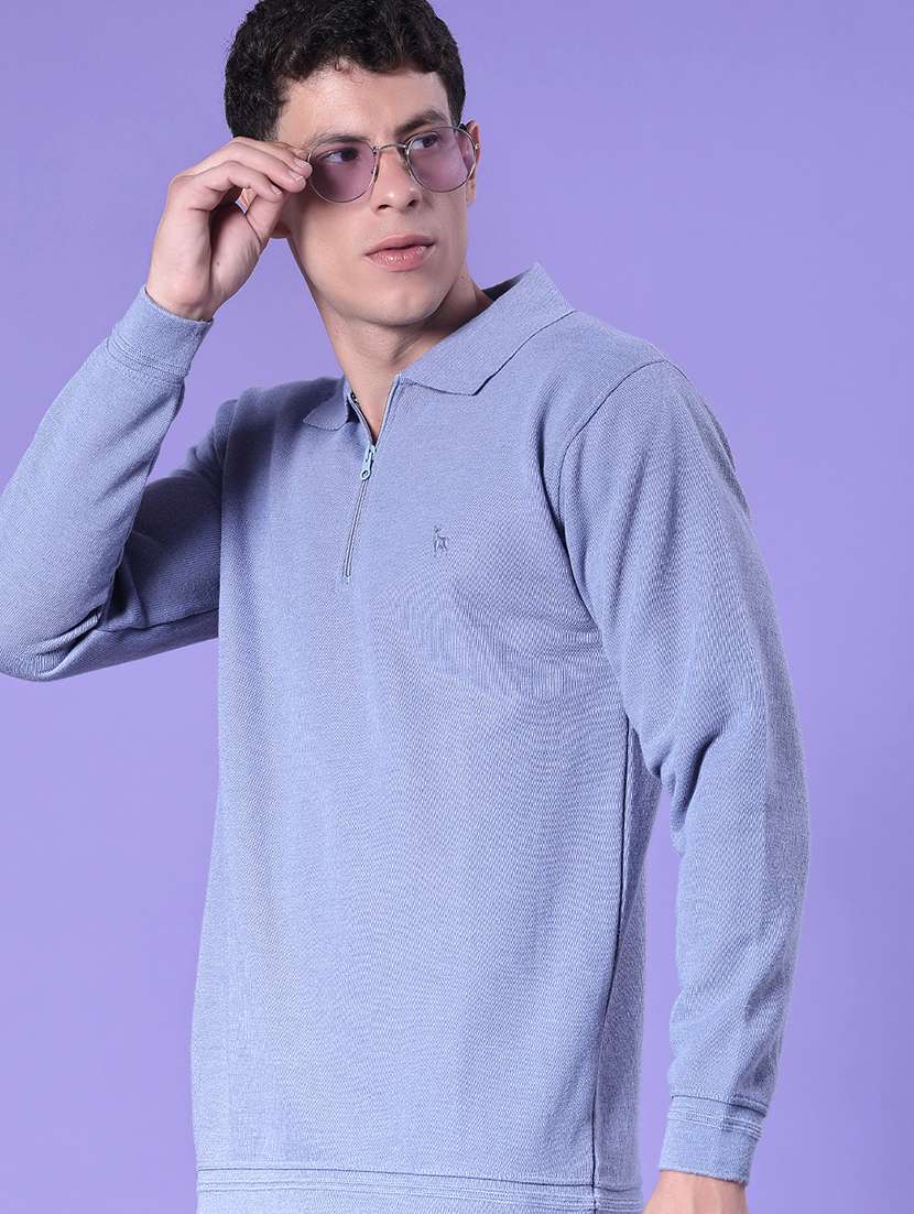 men solid long sleeve regular fit pullover