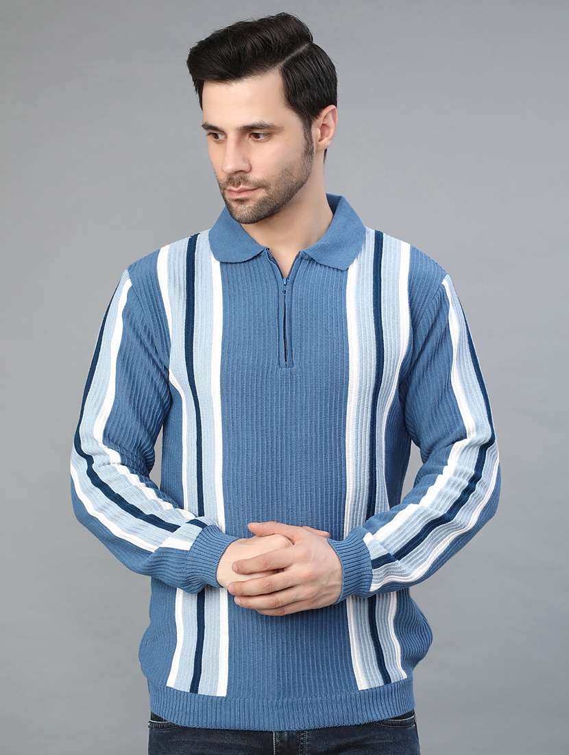 men striped long sleeve regular fit pullover 