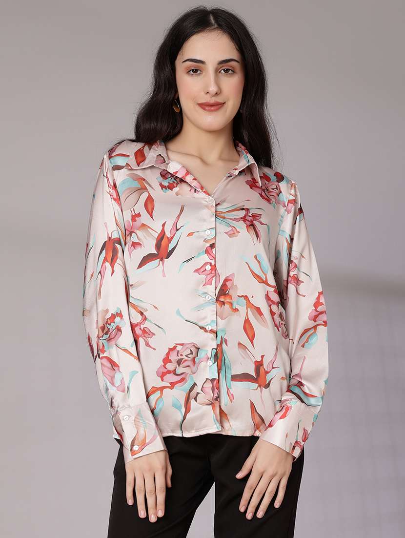 women printed collared long sleeve  shirt - 21959757 -  Standard Image - 1