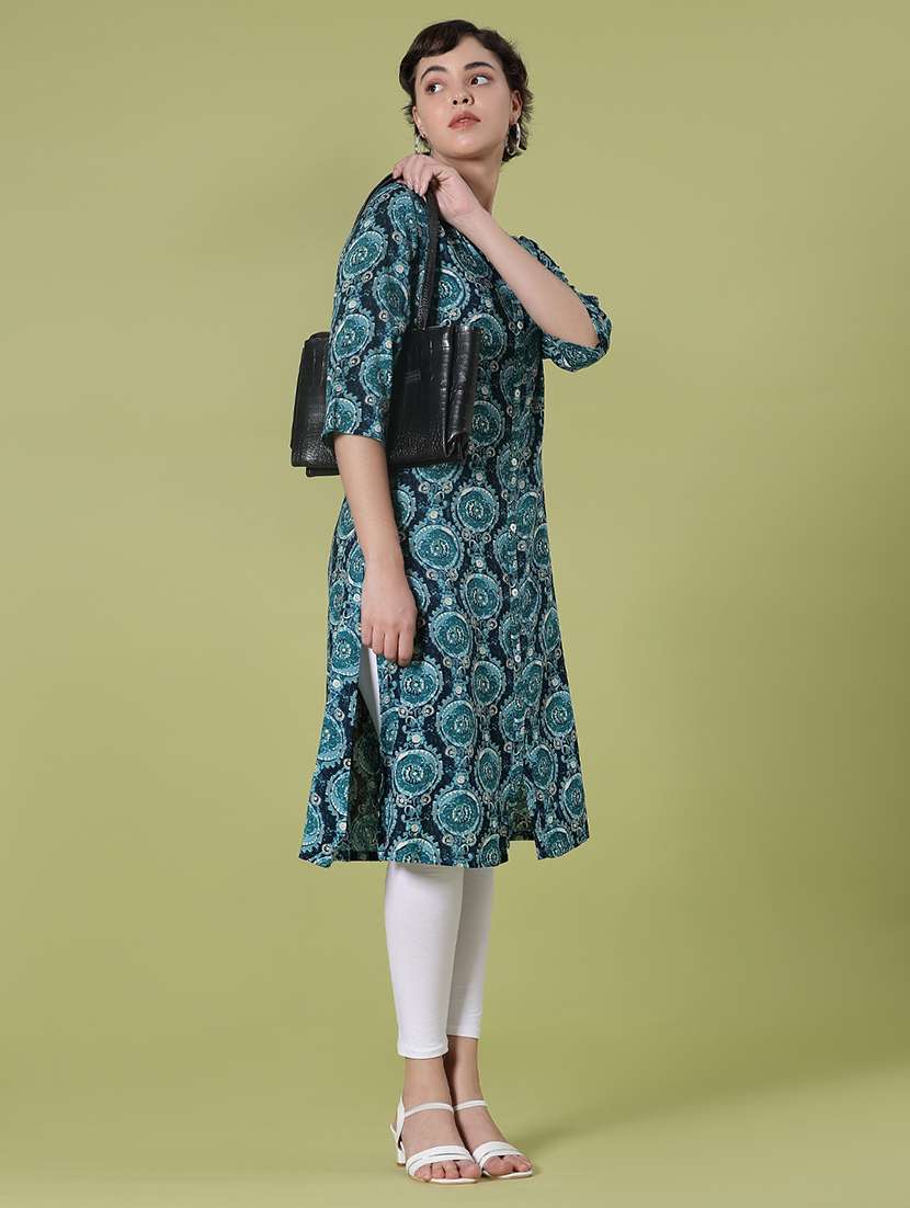 women three quarter sleeve straight kurta - 21959777 -  Standard Image - 1