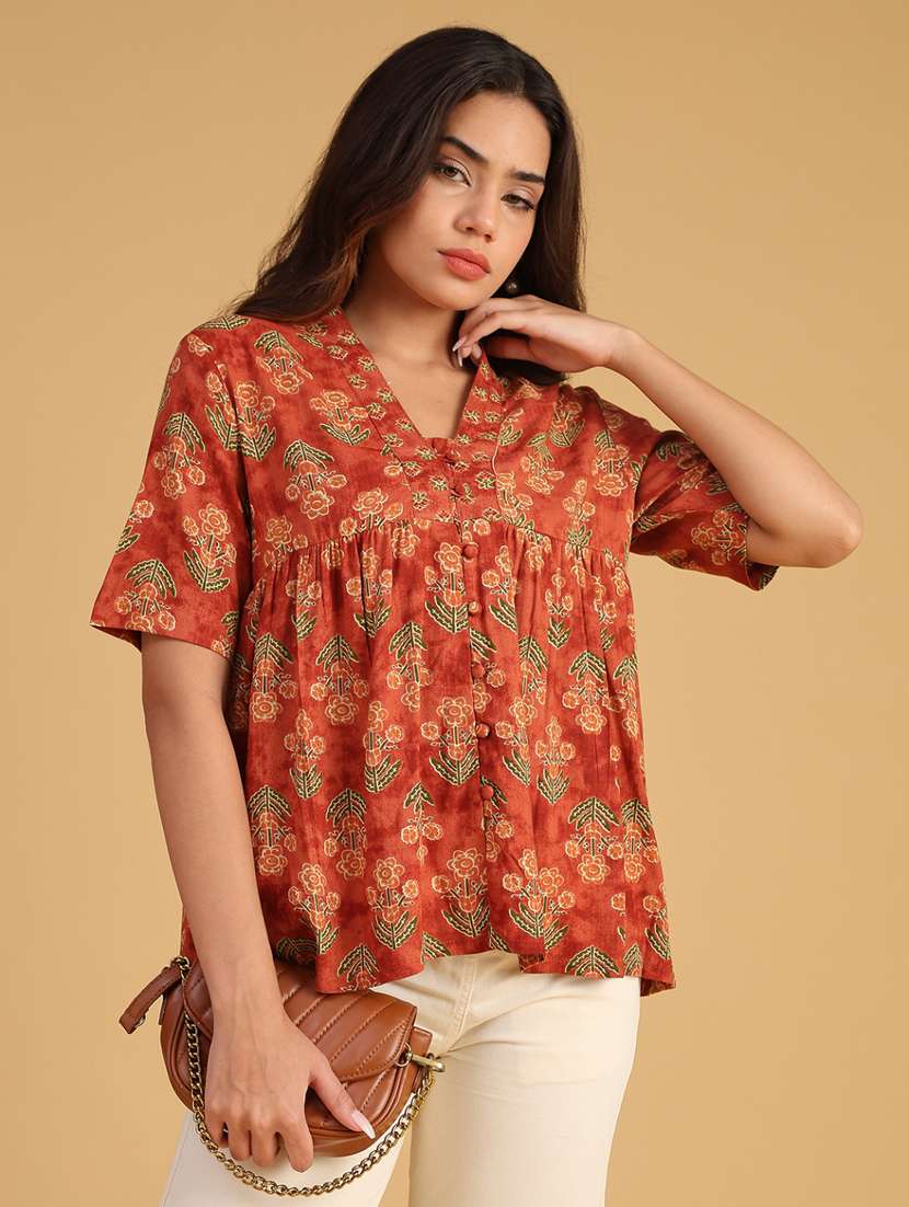 women floral print v neck top - 21959796 -  Standard Image - 1