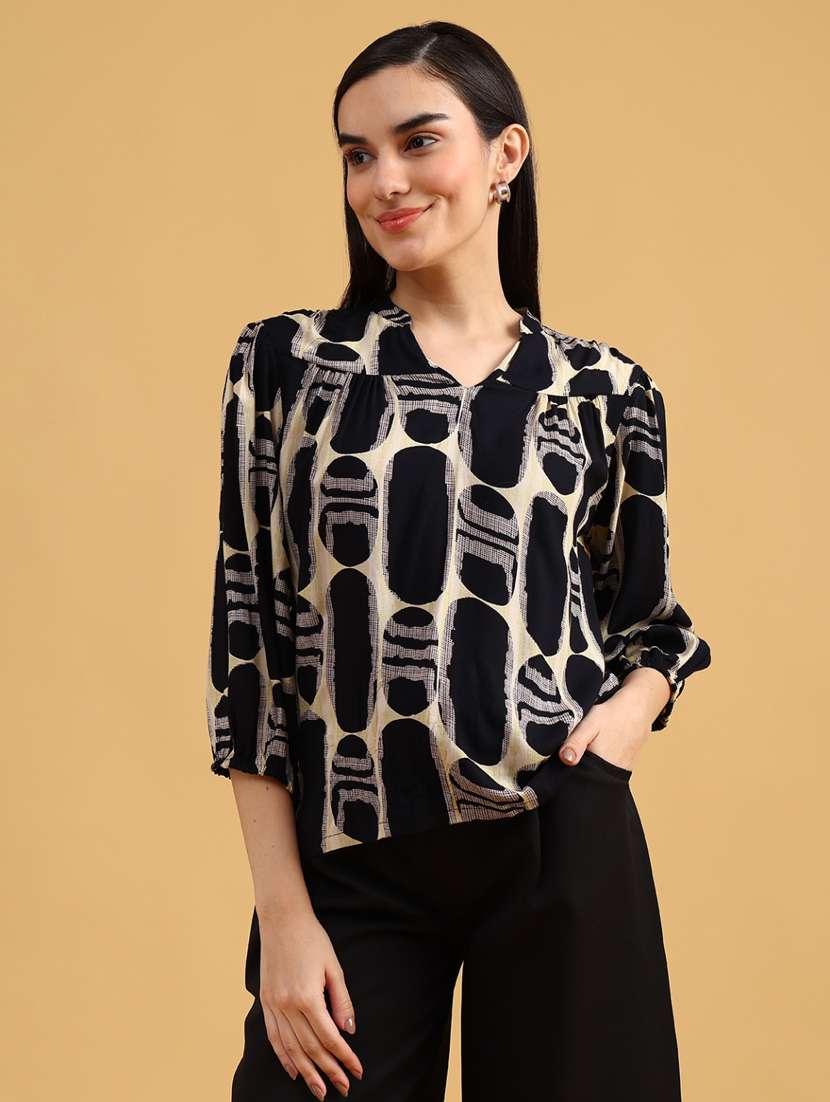 women abstract mandarin neck top - 21959797 -  Standard Image - 1
