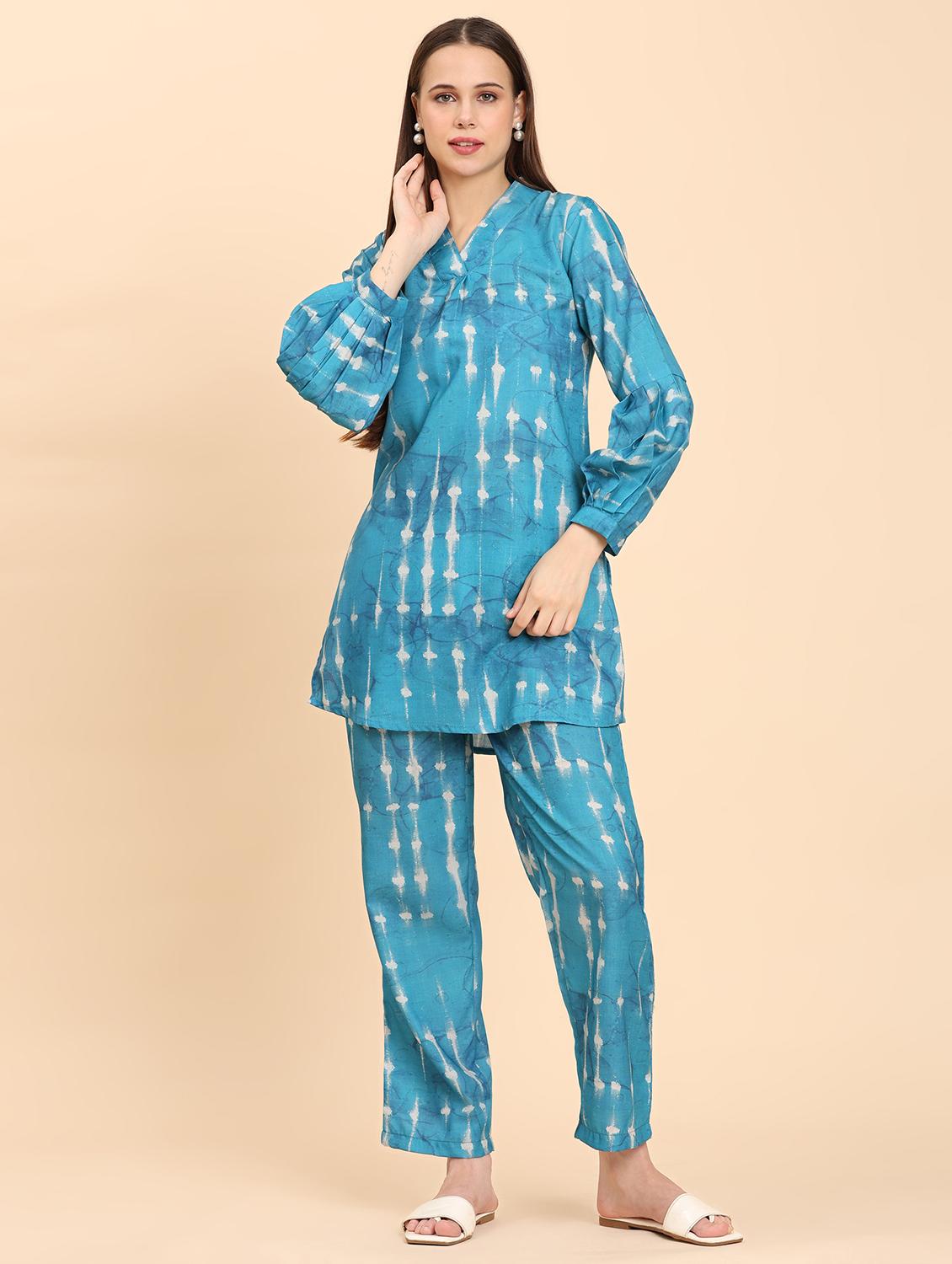 women tie & dye puff sleeve co-ord set - 21959824 - Standard Image - 1