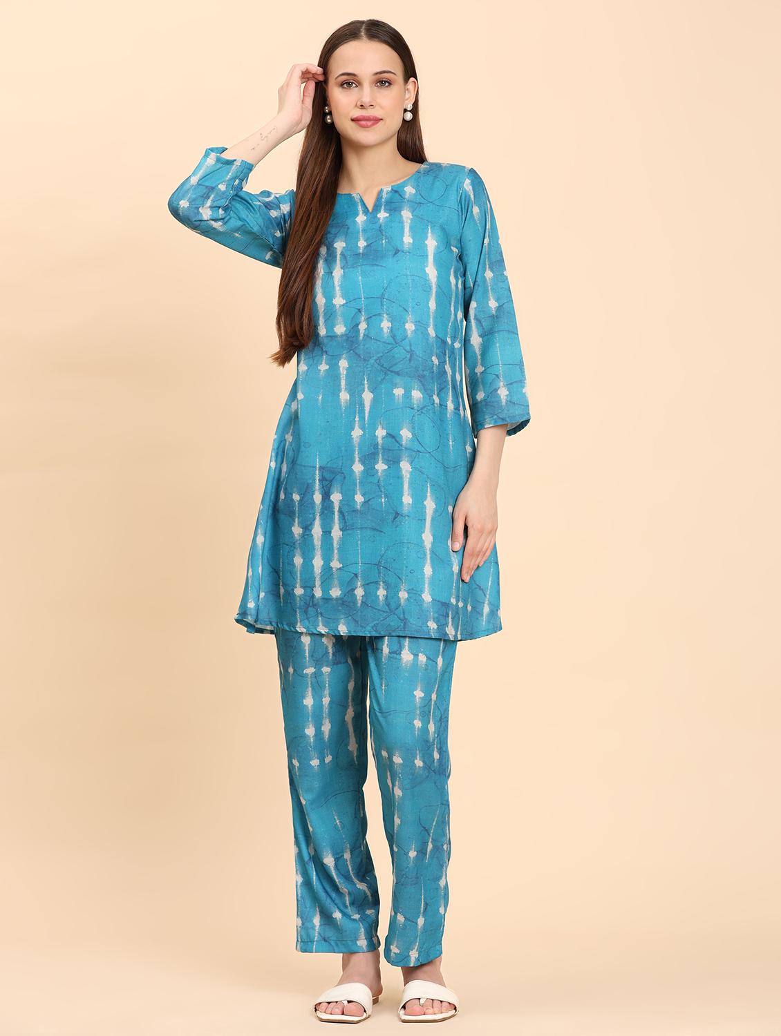 women tie & dye three quarter sleeve co-ord set - 21959828 - Standard Image - 1