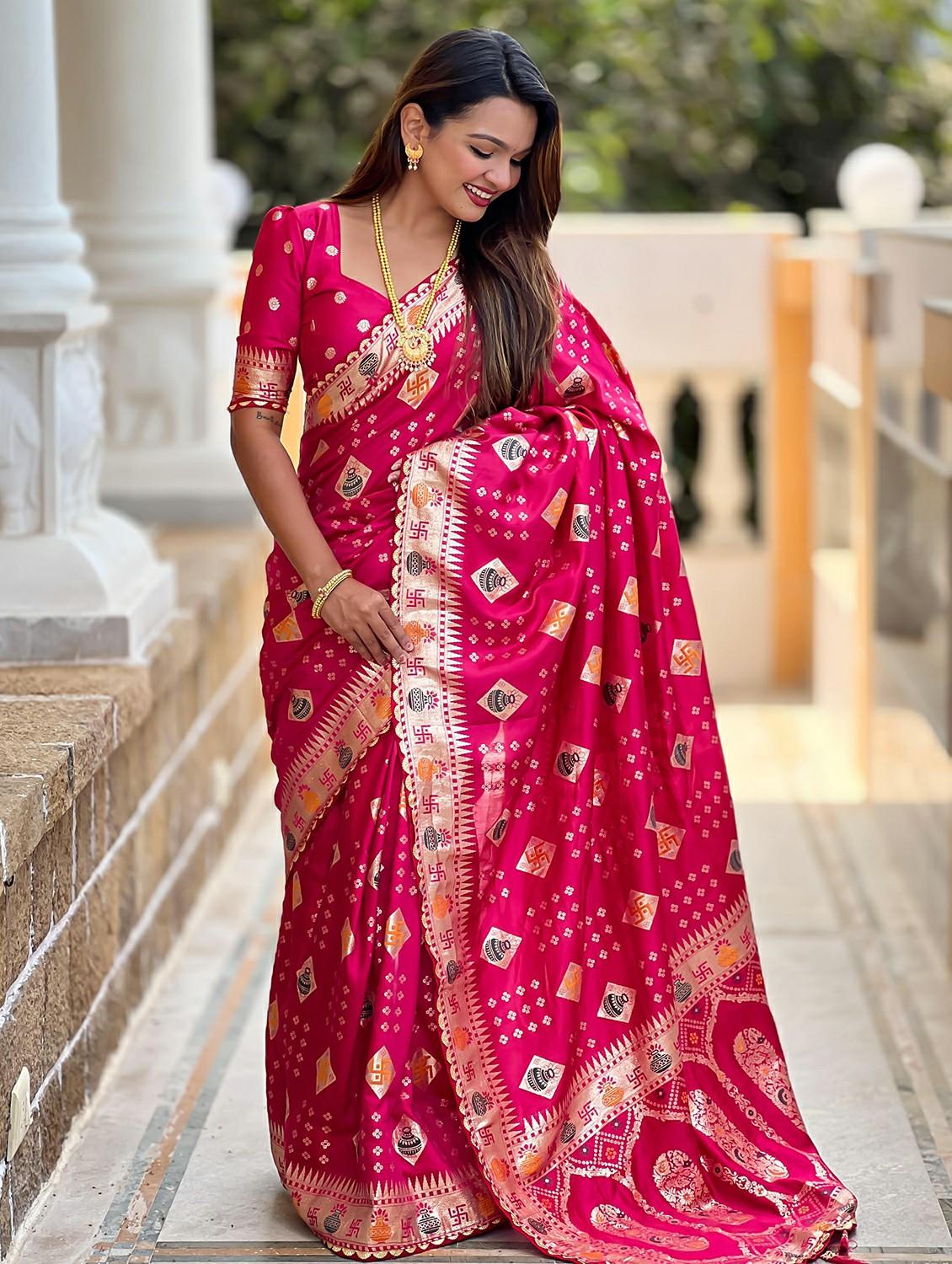 women bandhani bordered saree with blouse - 21959852 -  Zoom Image - 0