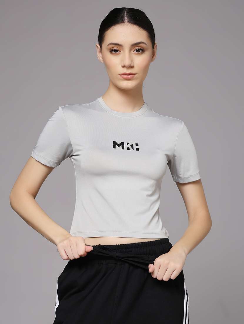women printed dri-fit crop sports t-shirt