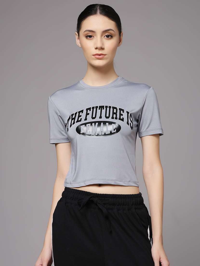 women printed dri-fit crop sports t-shirt