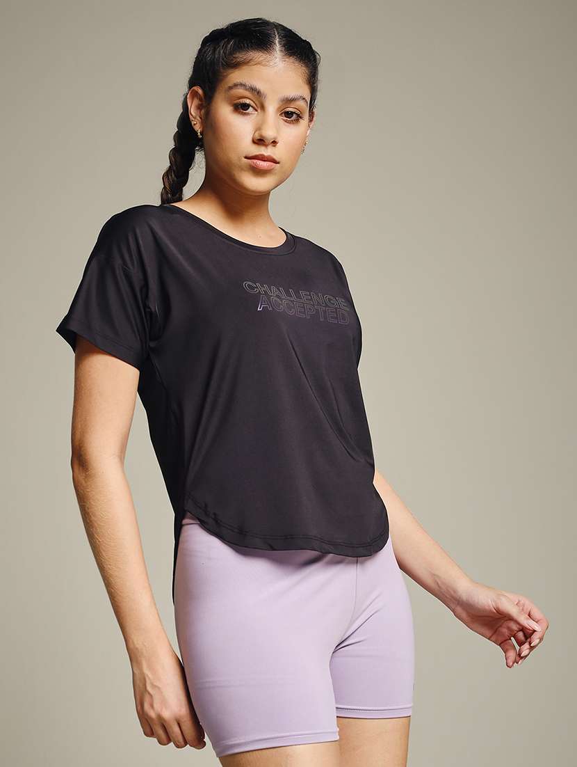 women typography prnted dri-fit sports t-shirt - 21959985 -  Standard Image - 1