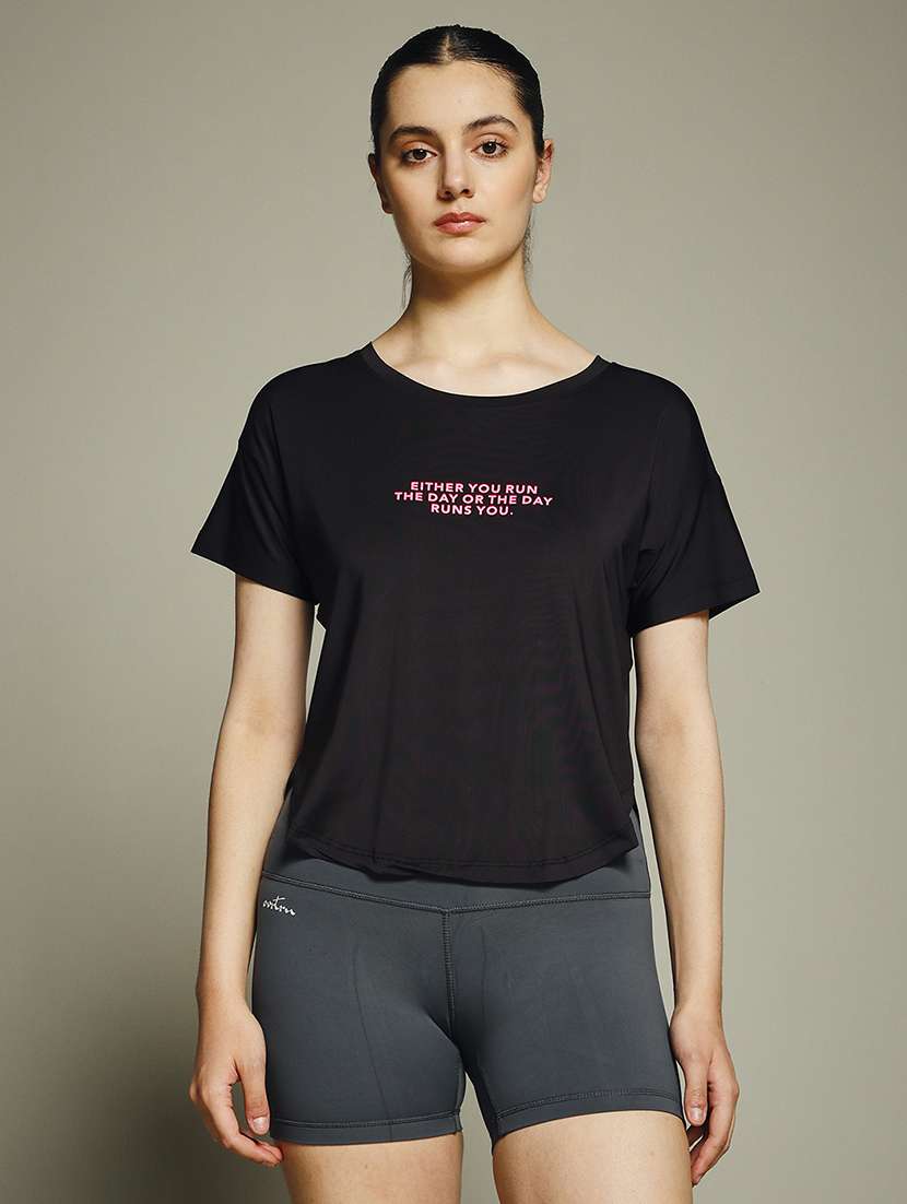 women typography prnted dri-fit sports t-shirt