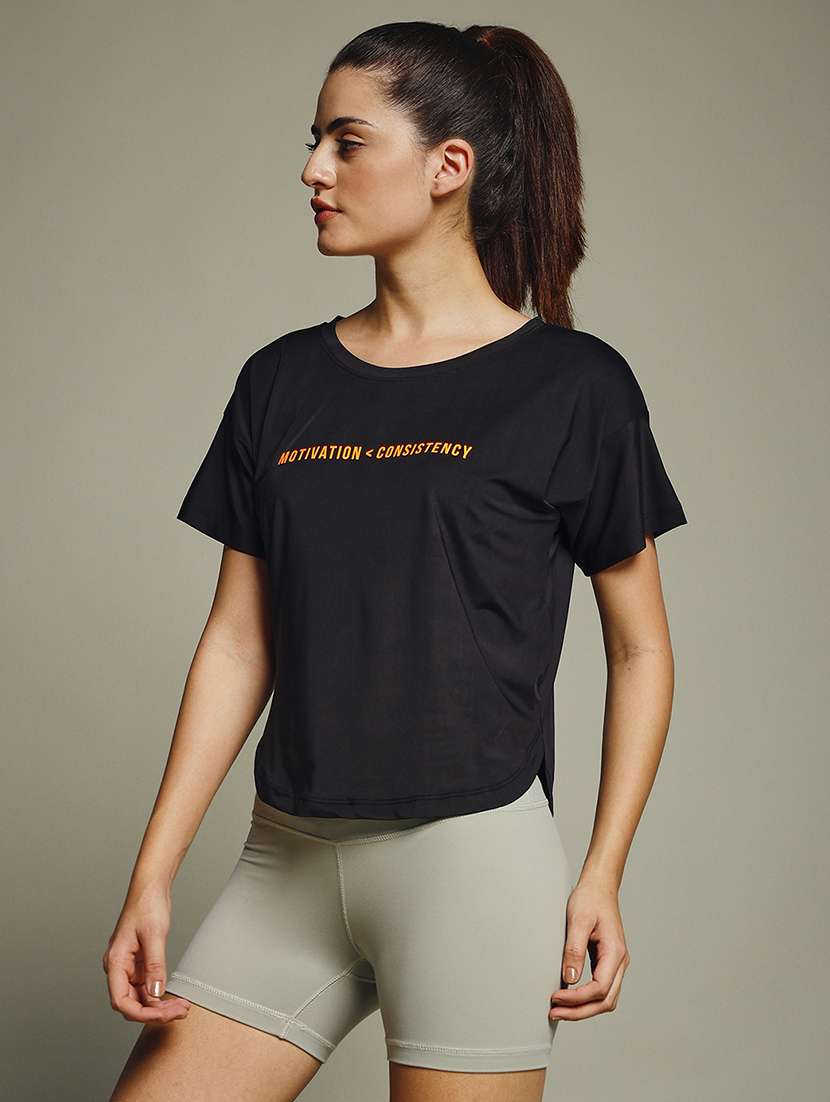 women typography prnted dri-fit sports t-shirt - 21960010 -  Standard Image - 1