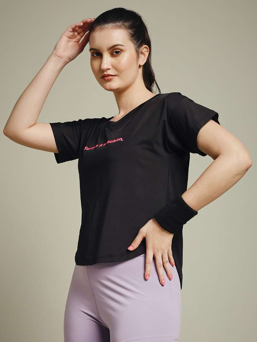 women typography prnted dri-fit sports t-shirt - 21960050 -  Standard Image - 1