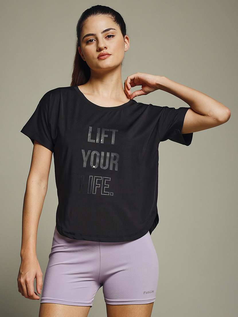 women typography prnted dri-fit sports t-shirt