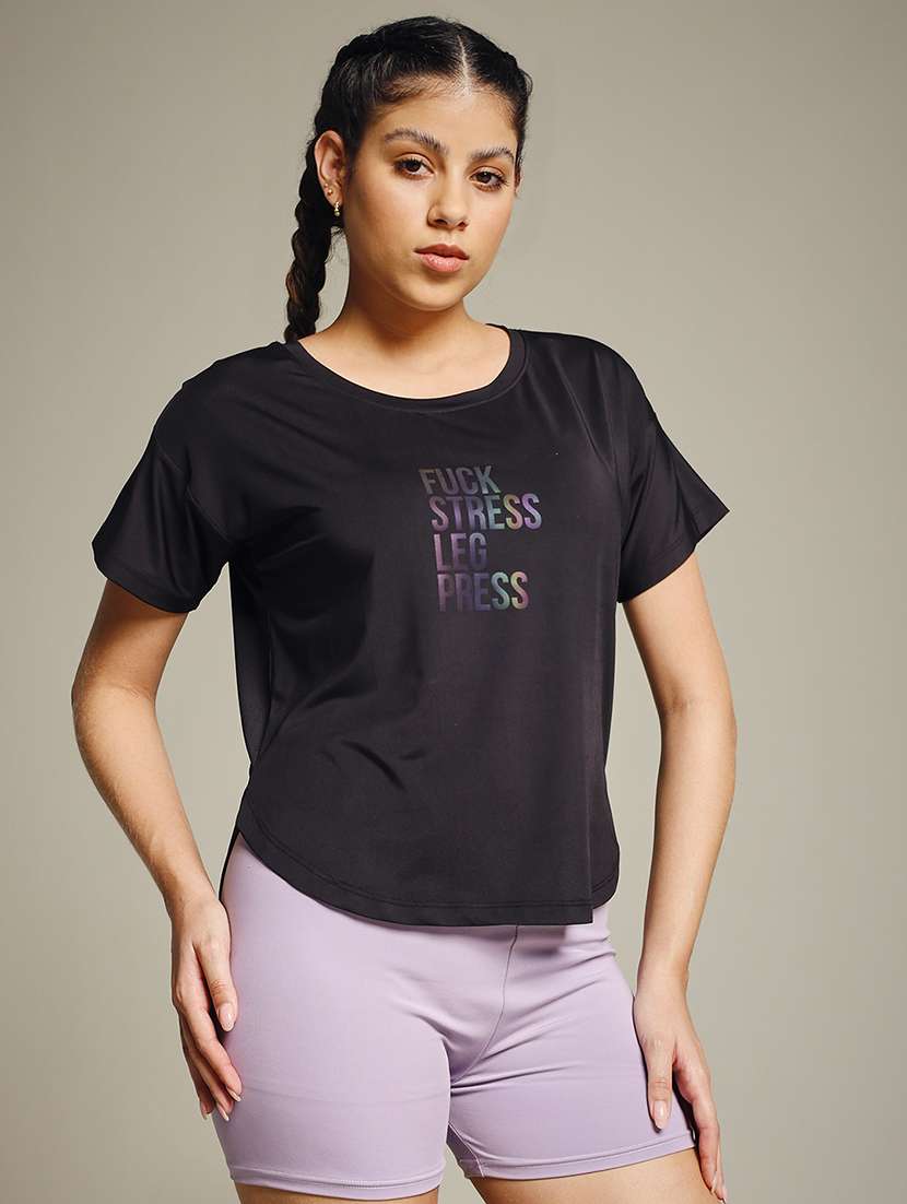 women typography prnted dri-fit sports t-shirt - 21960063 -  Standard Image - 1