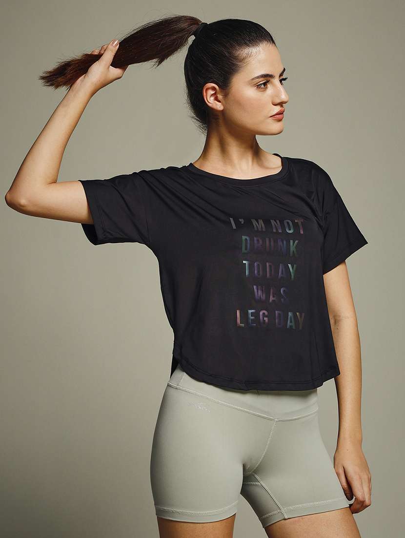 women typography prnted dri-fit sports t-shirt - 21960070 -  Standard Image - 1