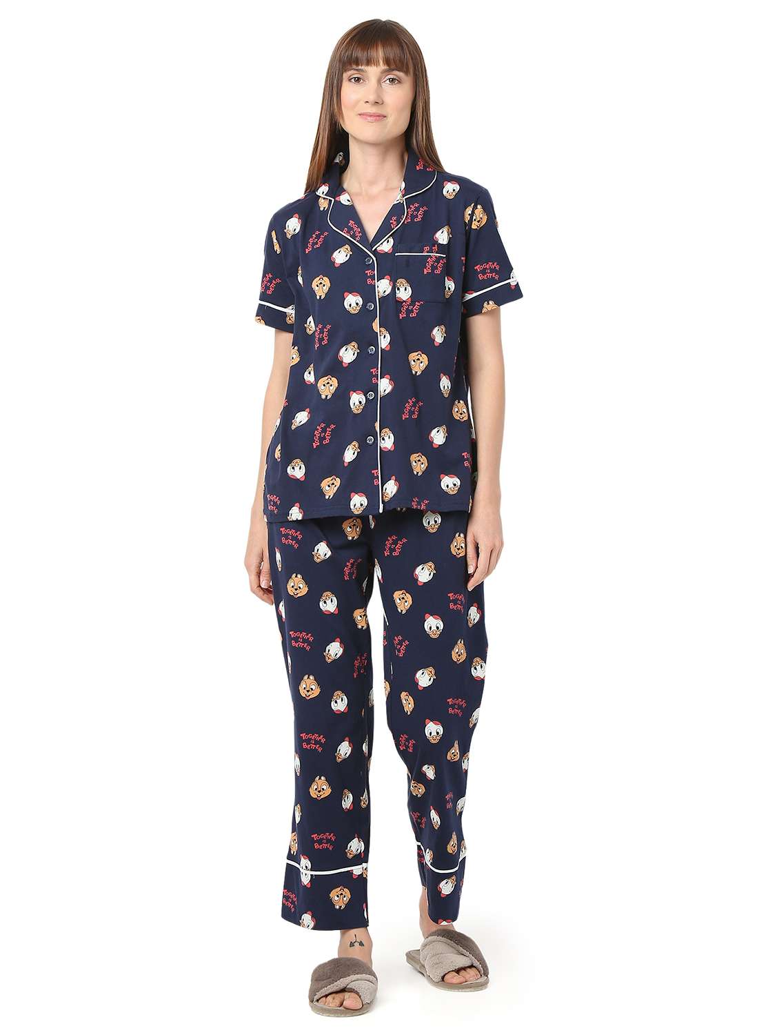women printed nightwear pyjama set