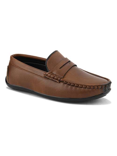 boys brown solid leatherette loafer - 21960184 - Standard Image - 0