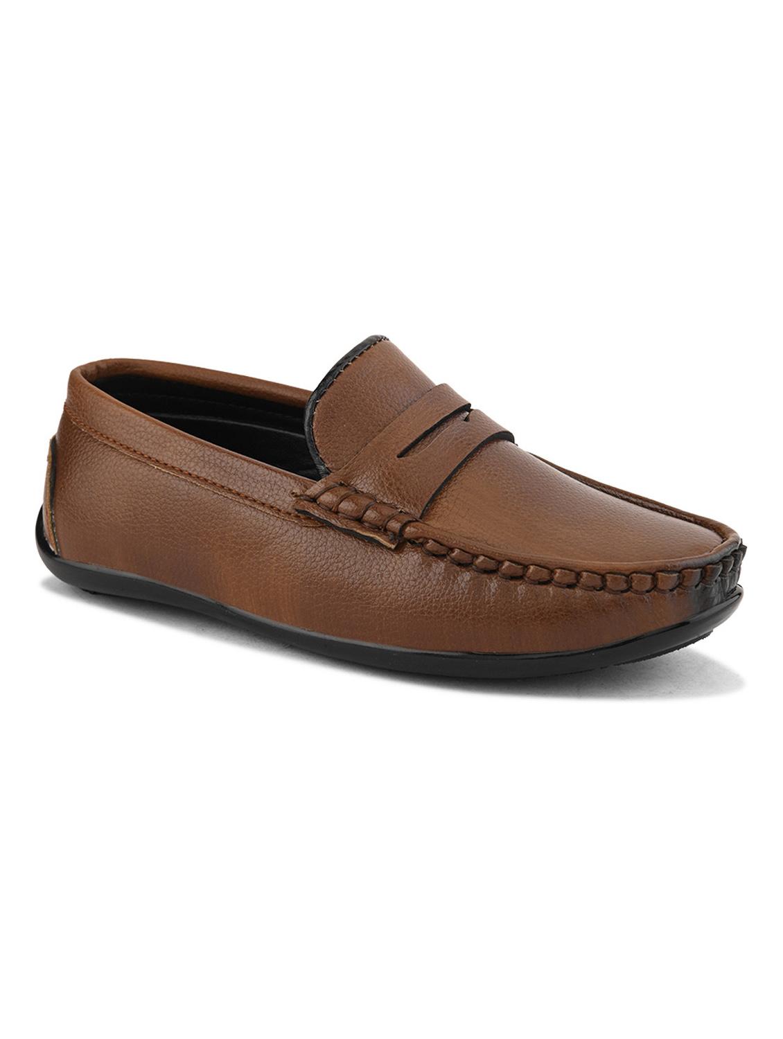 boys brown solid leatherette loafer