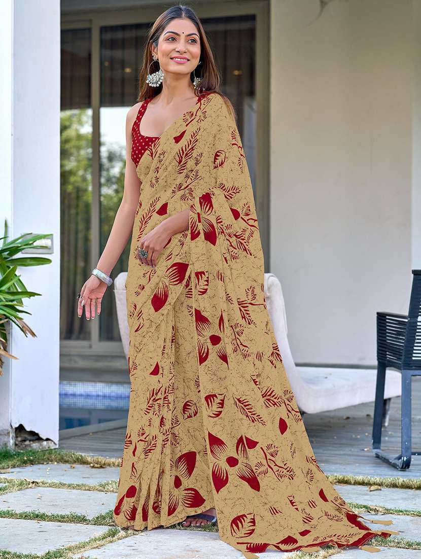 women printed ready to wear saree with blouse