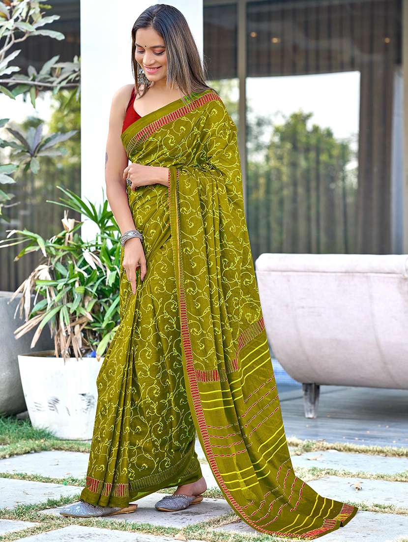 women printed ready to wear saree with blouse