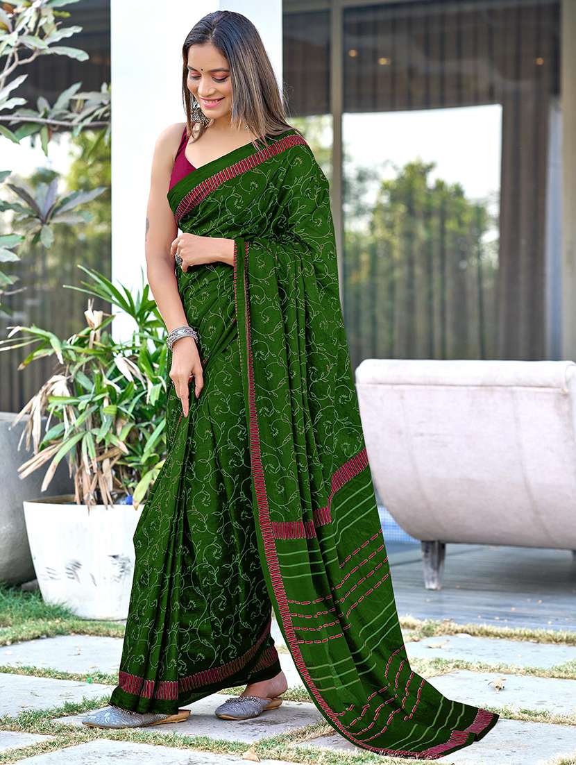 women printed ready to wear saree with blouse