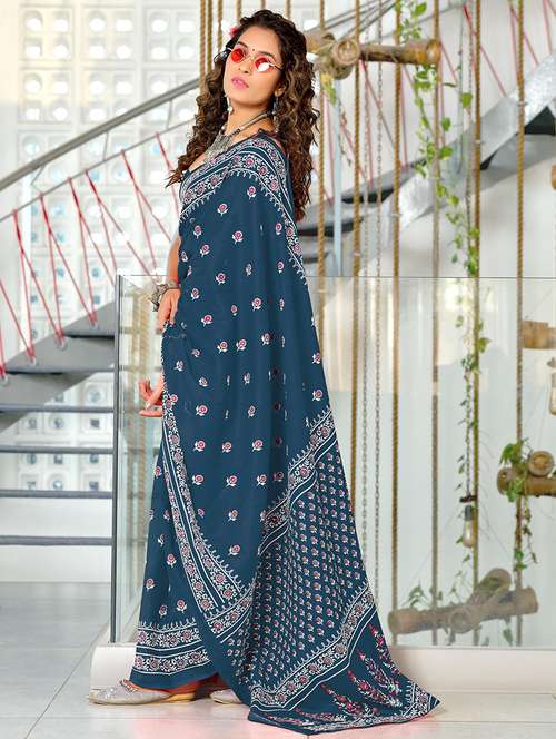 women printed ready to wear saree with blouse - 21960198 -  Standard Image - 0