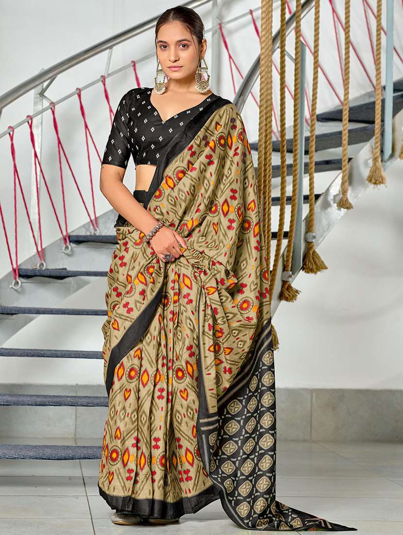 women ikat printed ready to wear saree with blouse