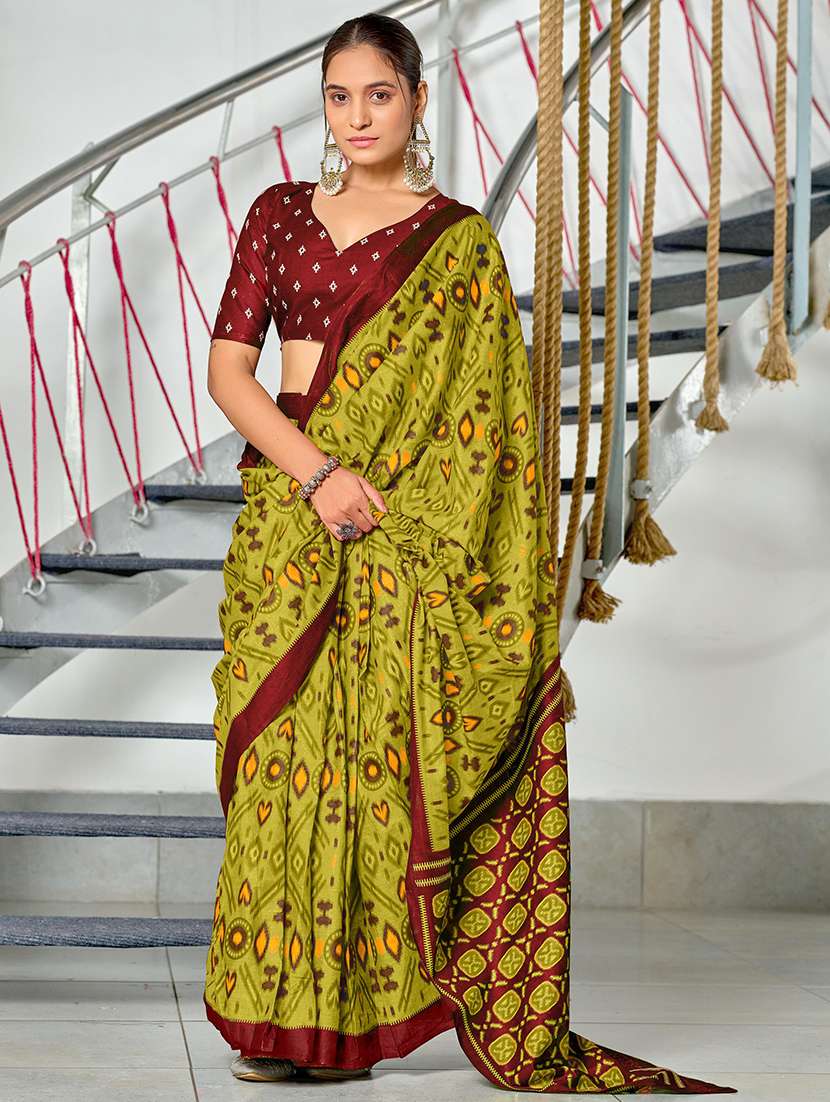 women ikat printed ready to wear saree with blouse