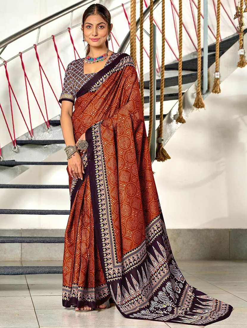 women bandhani printed ready to wear saree with blouse