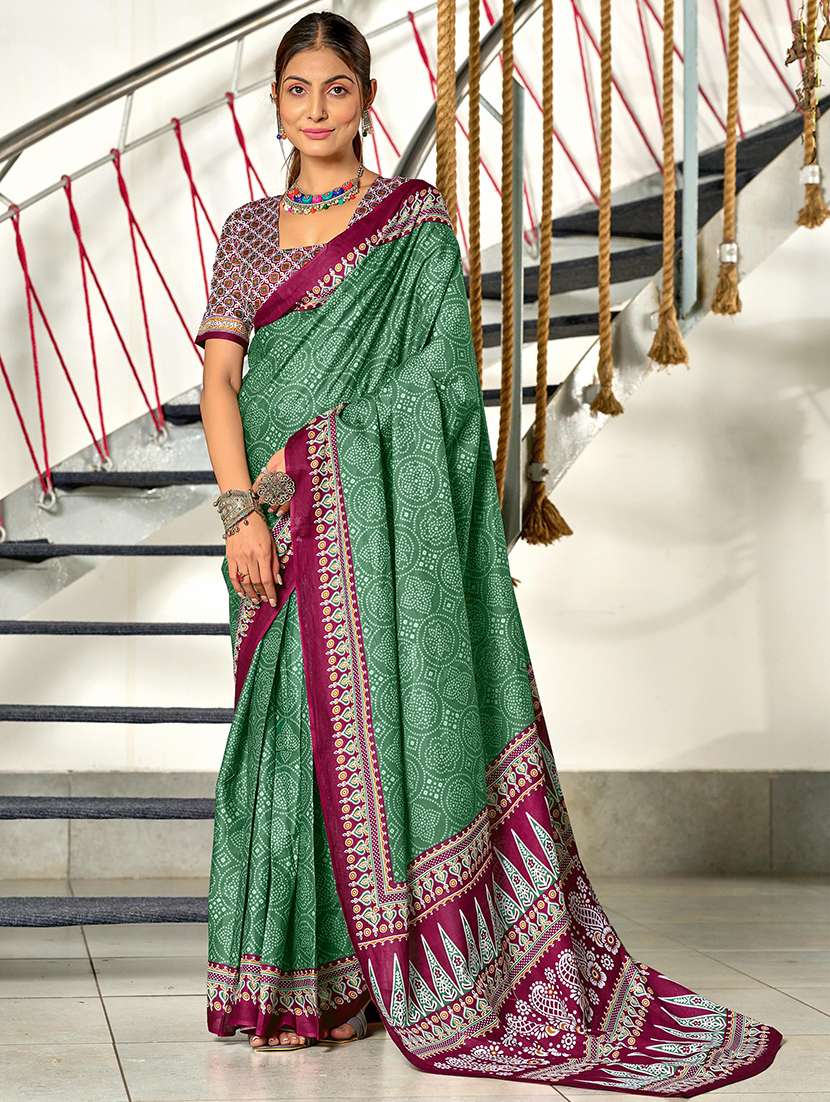 women bandhani printed ready to wear saree with blouse