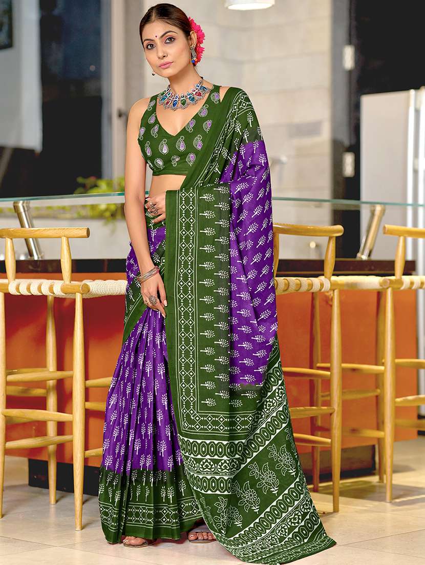 women printed ready to wear saree with blouse
