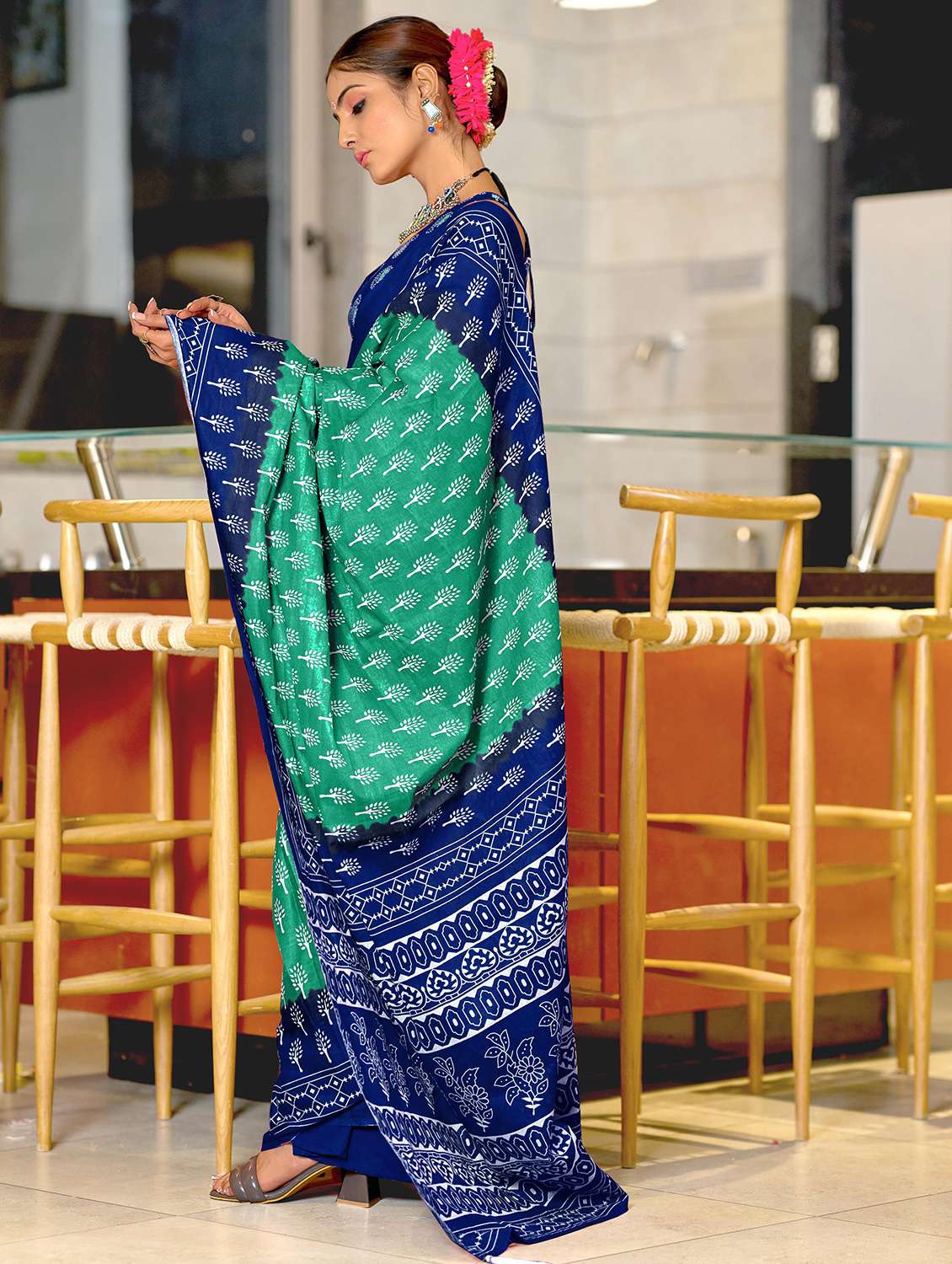 women printed ready to wear saree with blouse - 21960222 -  Standard Image - 1