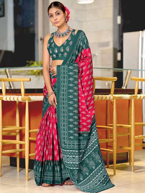 women printed ready to wear saree with blouse - 21960223 -  Standard Image - 0