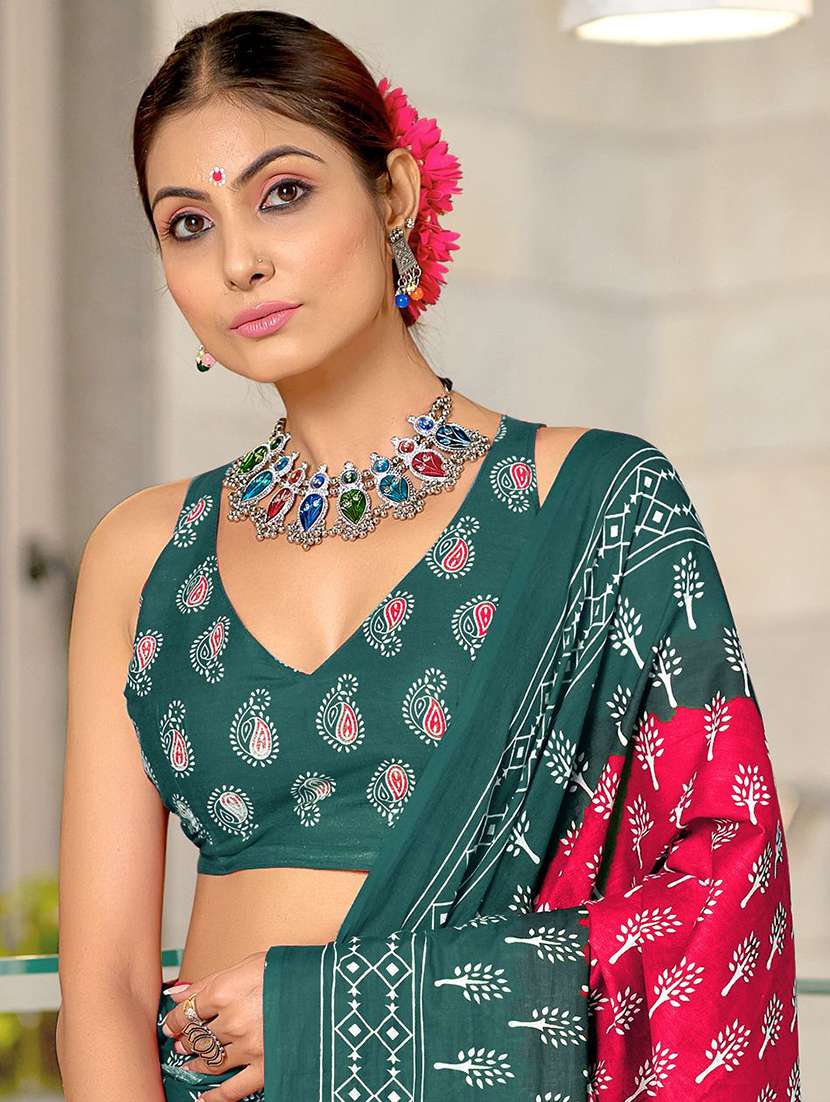 women printed ready to wear saree with blouse - 21960223 - Standard Image - 4